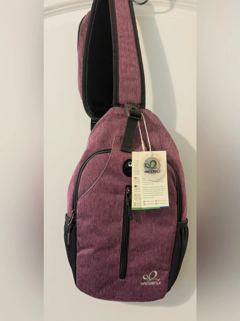 New WATERFLY Purple Crossbody Backpack Sling Bag Travel Hiking Chest Bag Daypack